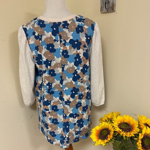 LOGO Lounge Lori Goldstein Tunic Women's M Blouse Floral Back Sides Stretchy - Picture 2 of 4